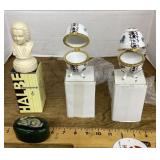 2 trinket boxes and Bach statuette