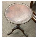 14" round leather top side table 21" tall