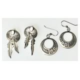 2 pair sterling silver Southwest design earrings