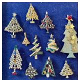 11 costume jewelry Christmas tree brooches