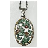 Sterling silver enameled locket necklace