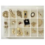 17 goldtone costume jewelry brooches