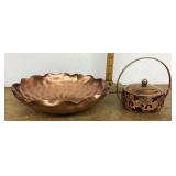 Copper bowl & sugar bowl w/ruby glass insert