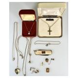 Assorted gold filled jewelry and pocket knife