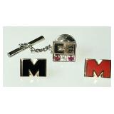 3 10k gold tie tacks --one with diamond & rubies