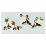 2 pair 14k gold earrings --whale tails and doves