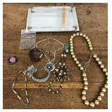 Costume jewelry and mirrored dresser tray