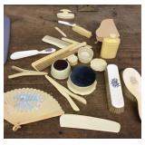 Collection of celluloid dresser set pieces