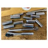 1/2" deep well standard sockets and ratchet