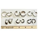 6 pair sterling silver hoop earrings