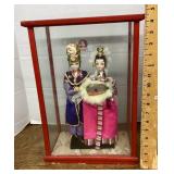 Korean wedding dolls in wooden showcase