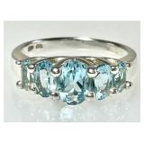 Sterling silver ring with light blue stones
