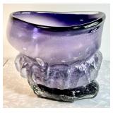 Large heavy free-form purple art glass vase
