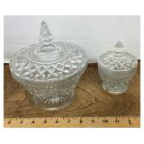 2 pressed glass candy jars