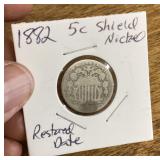1882 shield nickel with restored date