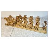 Bruce Nixon hand carved oak reindeer & sleigh