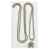 29" sterling heavy chain w/rhinestone pendant