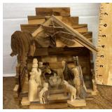 Musical wooden nativity scene