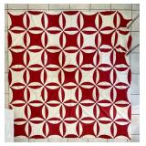 72x72 hand stitched red & white quilt top