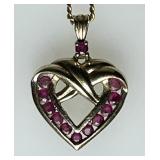 Gold over sterling heart necklace with rubies