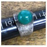 Mexican silver ring with green cabochon