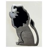 Sterling silver lion brooch with obsidian inlay