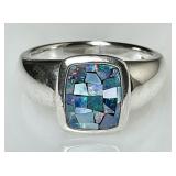 Sterling silver ring with opal mosaic