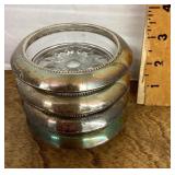 4 glass coasters with sterling ring