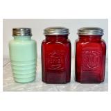 Ruby glass salt & pepper PLUS jadeite pepper