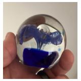 Blue art glass paperweight