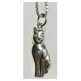 Sterling silver cat pendant on 28" box chain