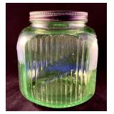 Green Depression uranium glass canister jar