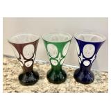 3 cased glass cordials