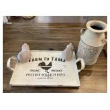 Farmhouse home dï¿½cor tray, tin, birds