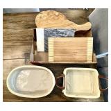 2 baskets, cutting boards, cheese server