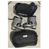 Nordica F6 ski boots with bag, sleeping bag