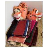 XL size Tigger slippers, stack of scarves & wraps