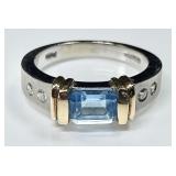 14k gold ring with aquamarine & diamonds