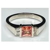 14k gold ring w/orange stone & diamonds