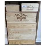 7 empty wooden wine crates