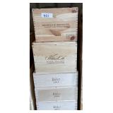 5 empty wooden wine crates