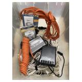 Flip lid tote w/power cords, power inverter,
