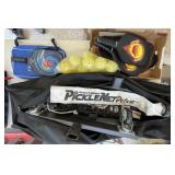 Portable pickleball net, paddles, balls