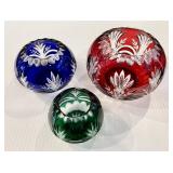 3 Ajka cut-to-clear crystal rose bowls