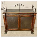 Console cabinet w/claw feet & metal gallery