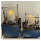 2 heavy pottery LED candle holders