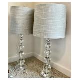 2 glass ball table lamps w/linen shades 27"