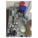 Galvanized metal serving tray w/tea items,