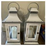 2 large 27" metal and wood candle lanterns