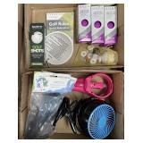Flat with new golf balls, portable fans,